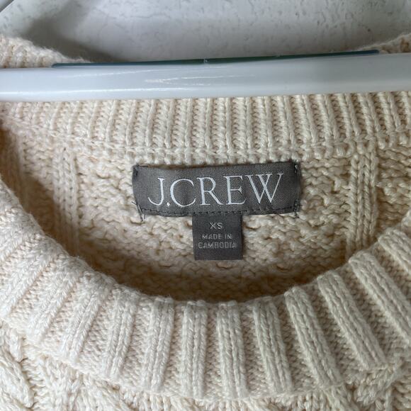 J. Crew Cable-knit puff-sleeve crewneck sweater Cream, size XS, 100% cotton - Picture 5 of 7